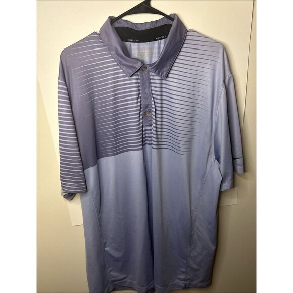 Nike Polo Shirt Mens XL Purple Striped Dri-Fit Stretch Golf Tour Performance - Picture 2 of 4